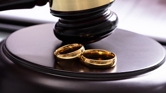 gavel and wedding rings